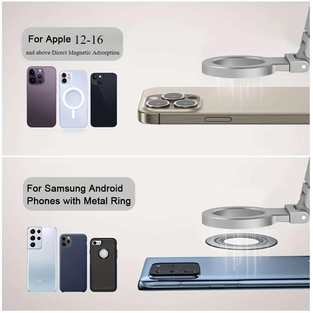 Magnetic Phone Holder, Foldable & Rotating, ABS Plastic, Portable Desktop Stand for Travel, Non-Waterproof, Ideal for Bedstand or Desk Use