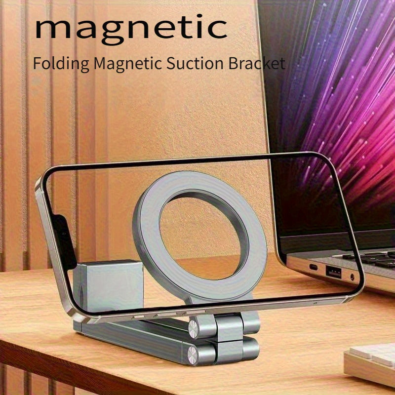 Magnetic Phone Holder, Foldable & Rotating, ABS Plastic, Portable Desktop Stand for Travel, Non-Waterproof, Ideal for Bedstand or Desk Use