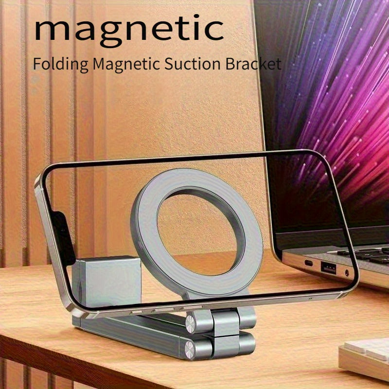 Magnetic Phone Holder, Foldable & Rotating, ABS Plastic, Portable Desktop Stand for Travel, Non-Waterproof, Ideal for Bedstand or Desk Use