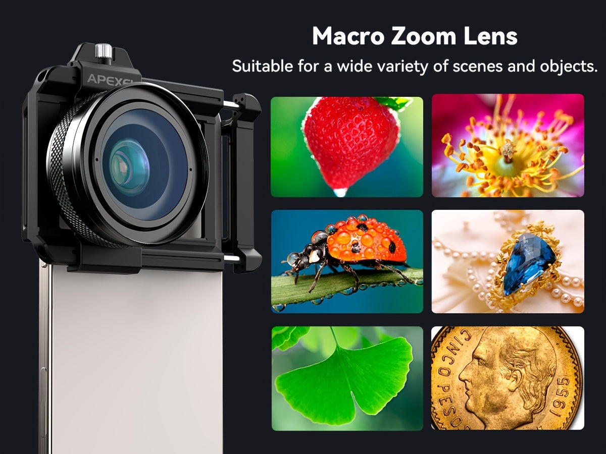 APEXEL Professional HD Macro Lens for Smartphones, 10-20X Zoom, Aluminum Alloy, Compatible with Most Smartphones, Portable Mobile Phone Photography Accessory, Ideal Gift for Macro Photography Enthusiasts