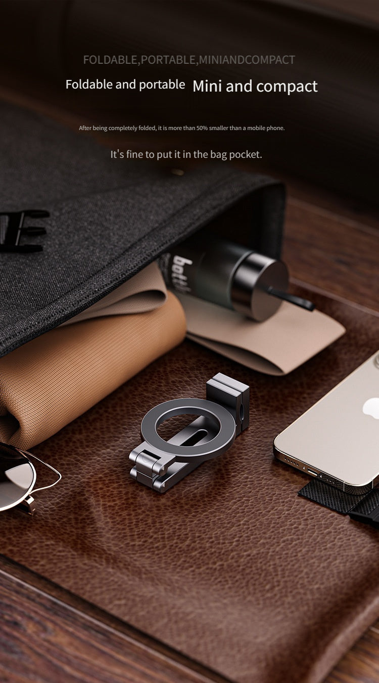 Magnetic Phone Holder, Foldable & Rotating, ABS Plastic, Portable Desktop Stand for Travel, Non-Waterproof, Ideal for Bedstand or Desk Use