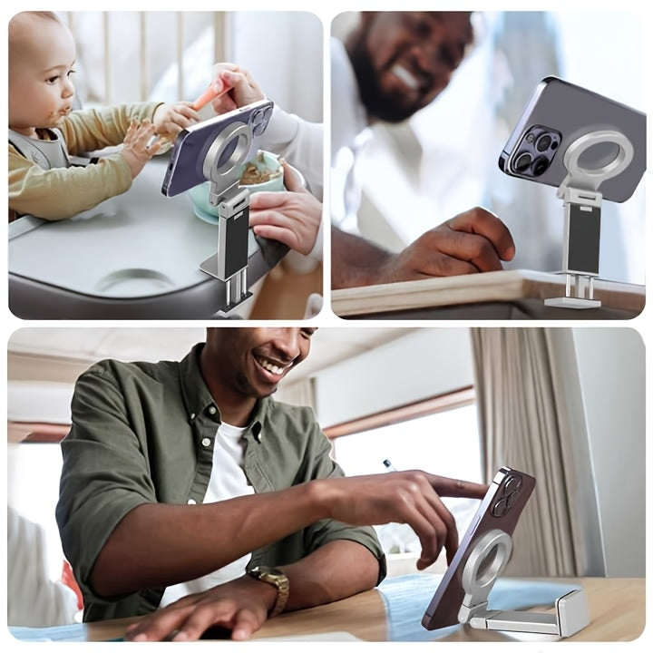 Magnetic Phone Holder, Foldable & Rotating, ABS Plastic, Portable Desktop Stand for Travel, Non-Waterproof, Ideal for Bedstand or Desk Use