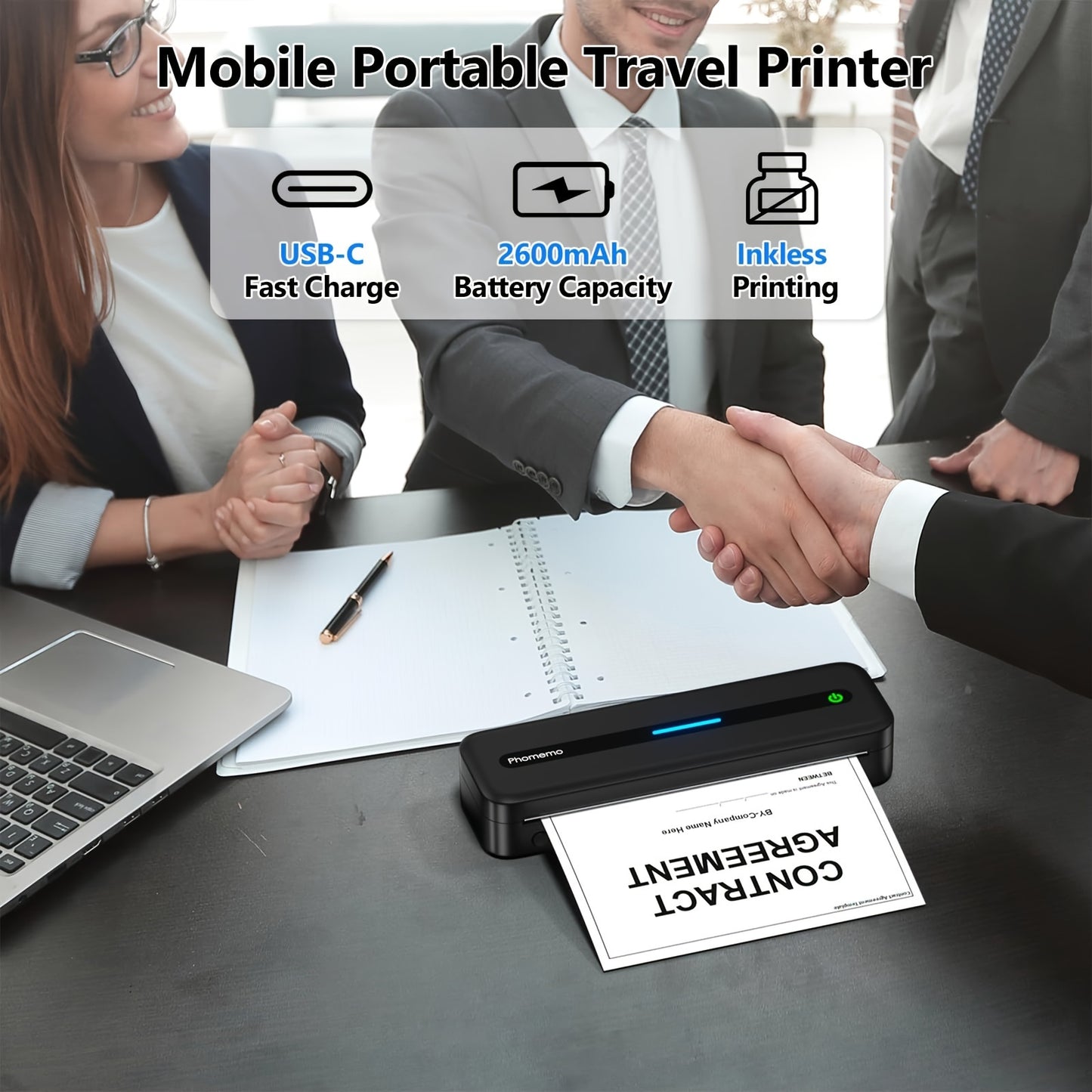 Phomemo Portable Thermal Printer Wireless Travel Mobile Compact Printer Support 8.5 X 11 US Letter & A4 Thermal Paper, 300DPI, Inkless Printer Compatible With Android And IOS Phone & Laptop