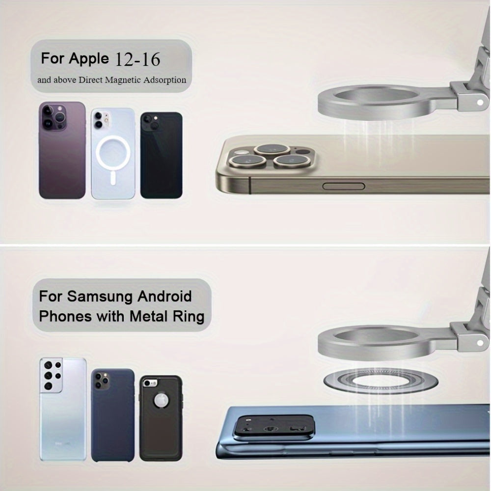 Magnetic Phone Holder, Foldable & Rotating, ABS Plastic, Portable Desktop Stand for Travel, Non-Waterproof, Ideal for Bedstand or Desk Use