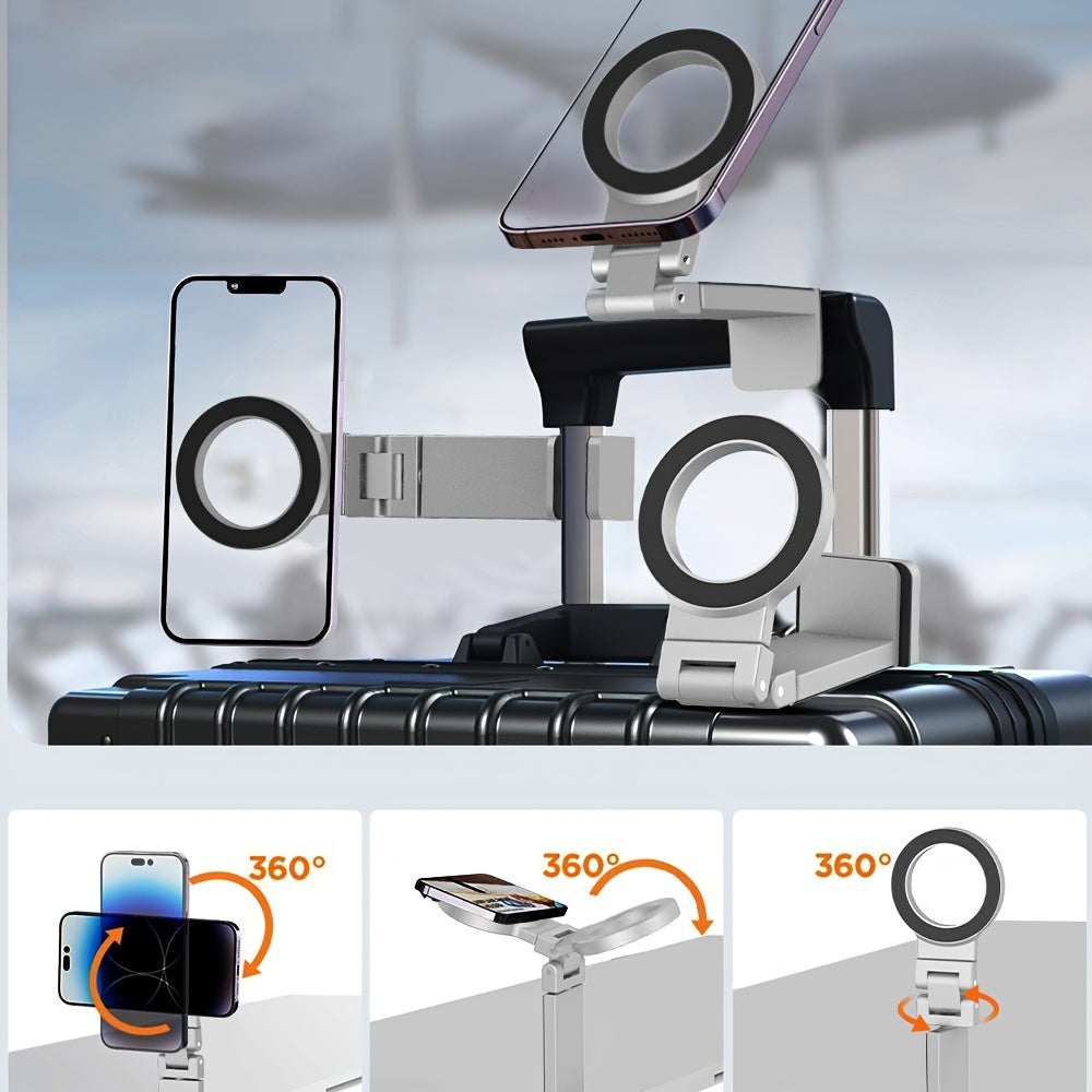Magnetic Phone Holder, Foldable & Rotating, ABS Plastic, Portable Desktop Stand for Travel, Non-Waterproof, Ideal for Bedstand or Desk Use