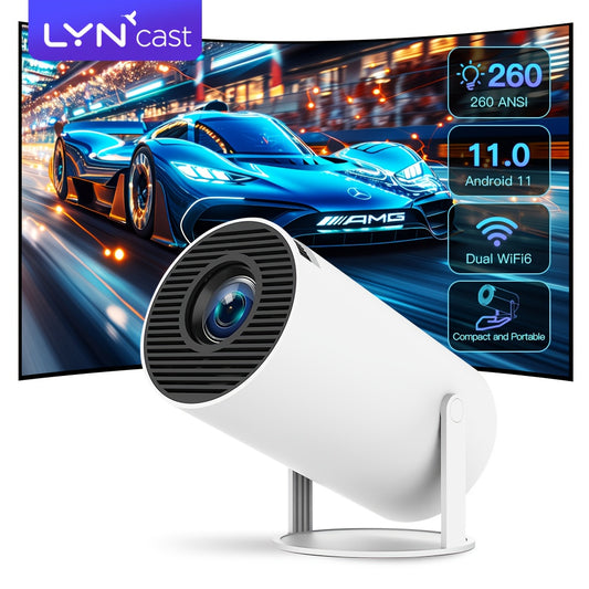 HY300 PRO Mini Projector Android 11 Dual WiFi6 260ANSI Support 1080P 4K HD Automatic Correction 180°rotation Portable Projectors for Outdoor Home Theater LYNCAST